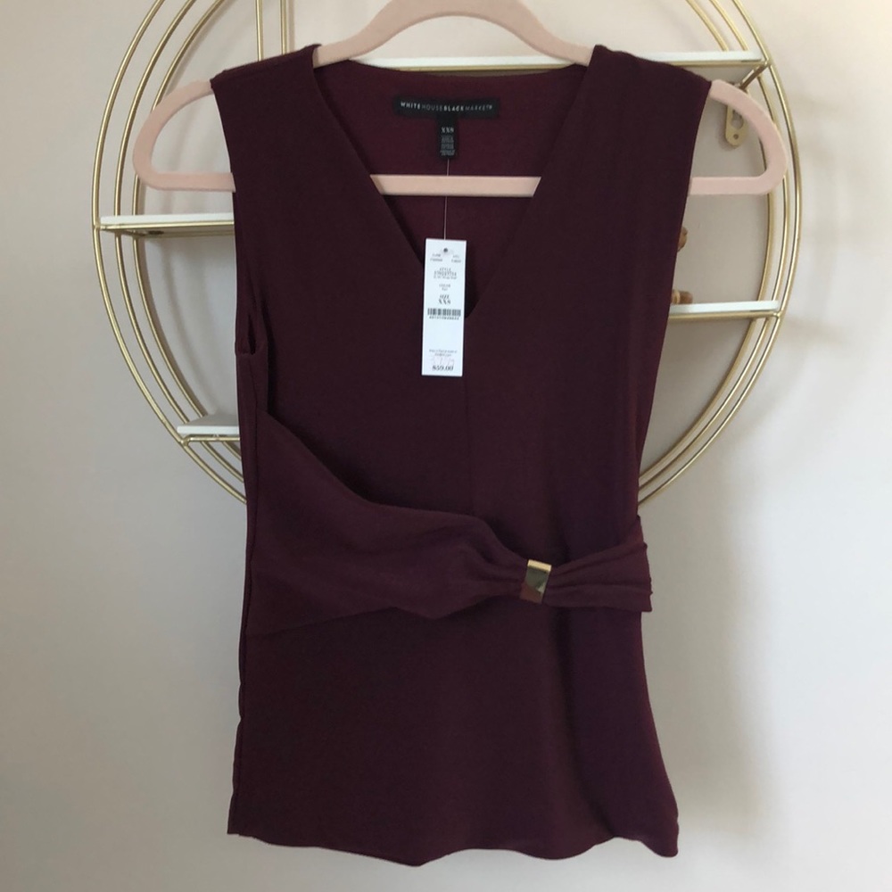 Cranberry faux-wrap sleeveless shell